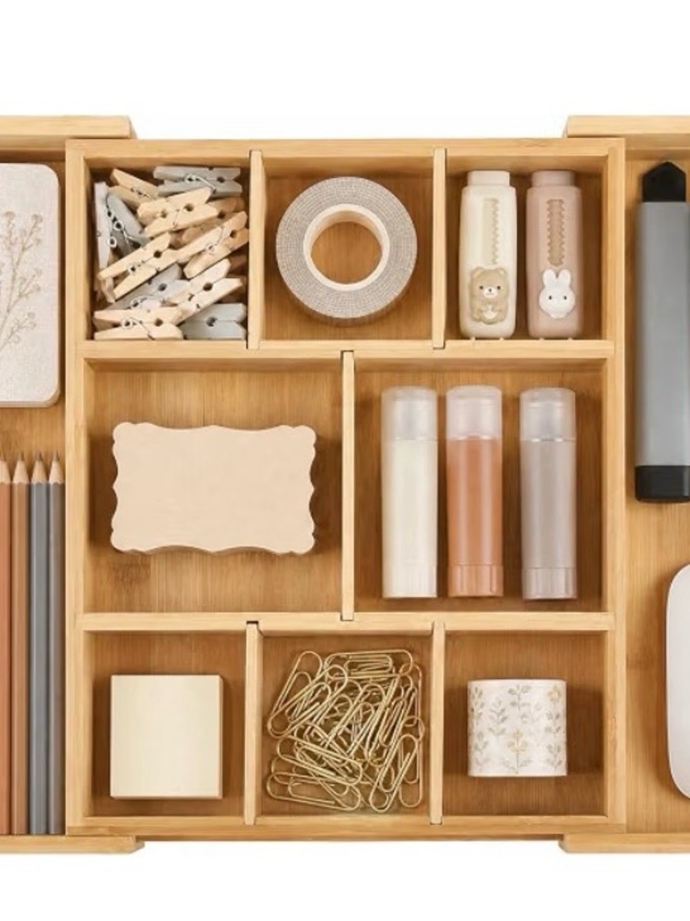 Bamboo Desk Organizer Tray - Natural Bamboo Storage